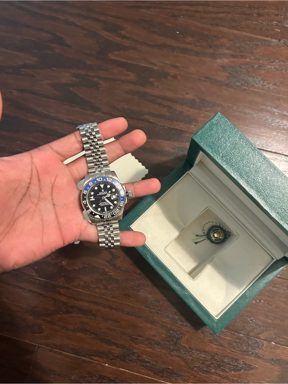Stainless Steel Men's GMT Watch with Blue and Black Bezel